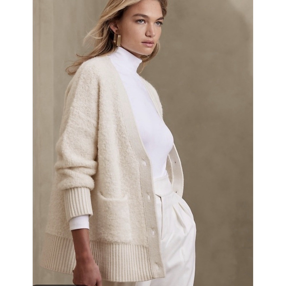 Banana‎ Republic Chunky Cardigan Layering Piece Fall Sweater Ivory Size L